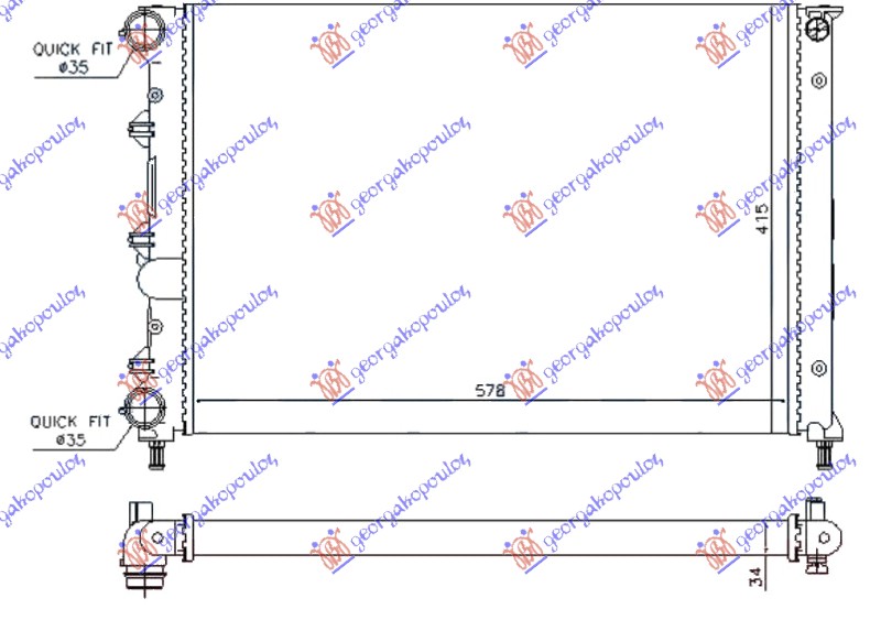 HLADNJAK MOTORA 1.6 16v TWIN SPARK (580x410x34) 05-