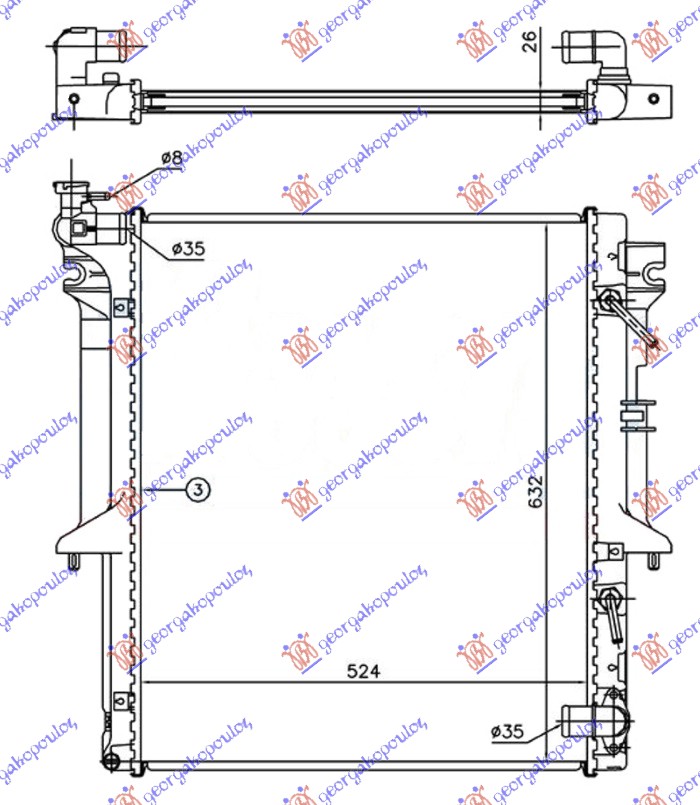HLADNJAK MOTORA 2.5 T.D (AUTO) (525x635x26) (NRF)
