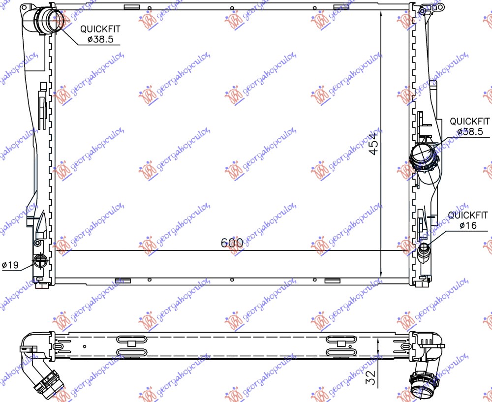 HLADNJAK MOTORA ZA SVE MODELSE BENZIN (MAN/AUTO) (600x460x32) 2 CEVI (KOYO)