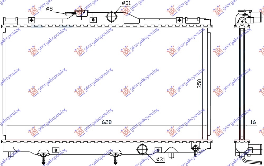 HLADNJAK MOTORA 1.4 BENZIN (+/-AC) (630x350) (VALEO)