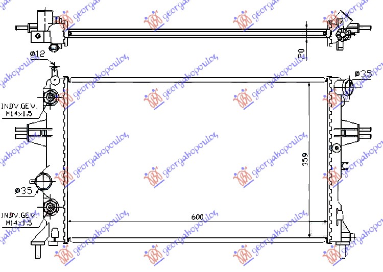 HLADNJAK MOTORA 1.6i 16V (Z16XEP) (+AC) (60x37) (DIJAGONALNO) (VALEO)