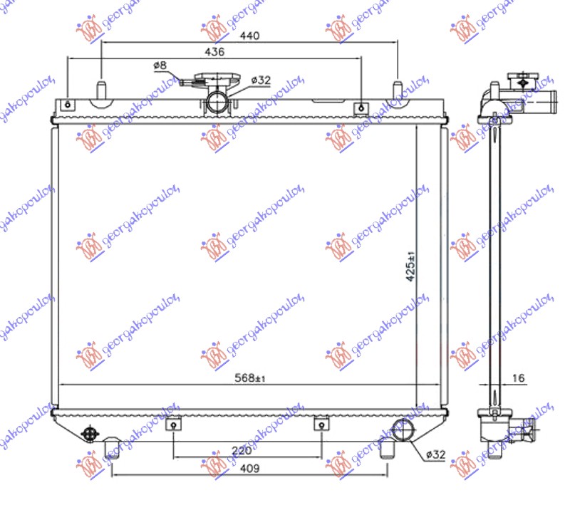 HLADNJAK MOTORA 1.3 16v (MAN) (425x568x16) 00- (NISSENS)