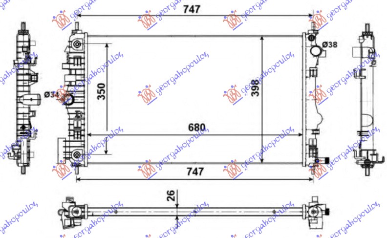 HLADNJAK MOTORA 2.0 TURBO (AUTO) (+/-AC) (68x40) (KOYO)