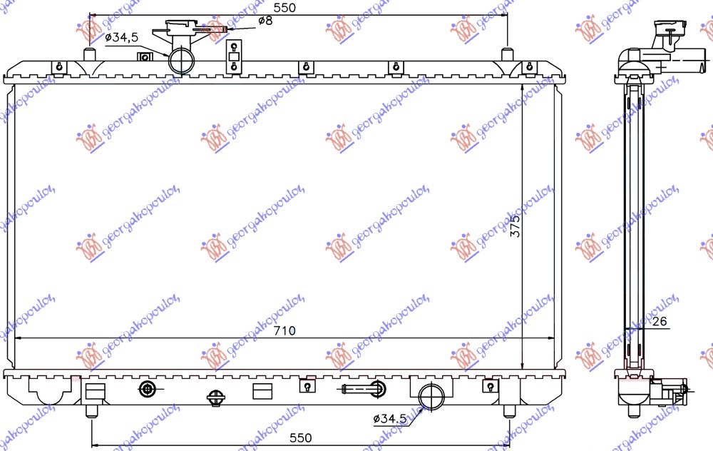 HLADNJAK MOTORA 2.0 BENZIN (MAN/AUTO) (375x710x26)