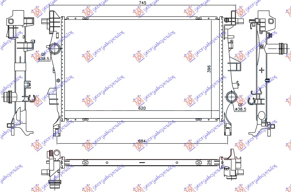HLADNJAK MOTORA 2.0 MJTD DIZEL (MAN/AUTO) (620x396x26) (NRF)