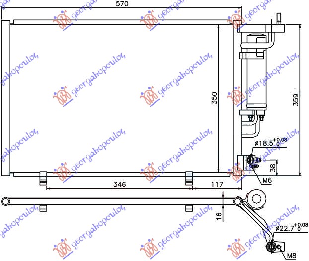 HLADNJAK KLIME 1.25/1.4/1.6 EFi BENZIN - 1.5 TDCi DIZEL (520x320x16) (MARELLI)