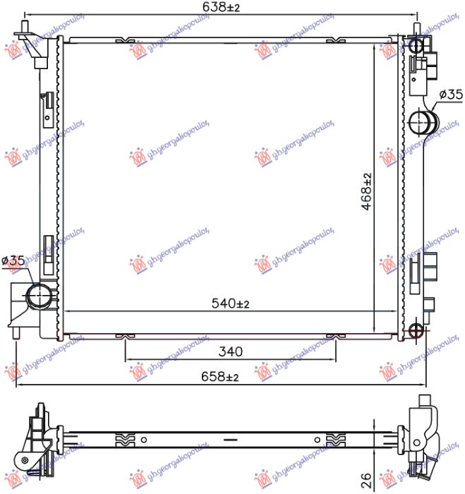 HLADNJAK MOTORA 1.6 DIG-TURBO BENZIN / 1.6 dCi DIZEL (540x468x26) (KOYO)