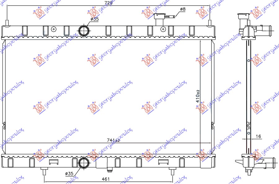 HLADNJAK MOTORA 2.0/2.5 16v BENZIN (410x741x16) (NRF)