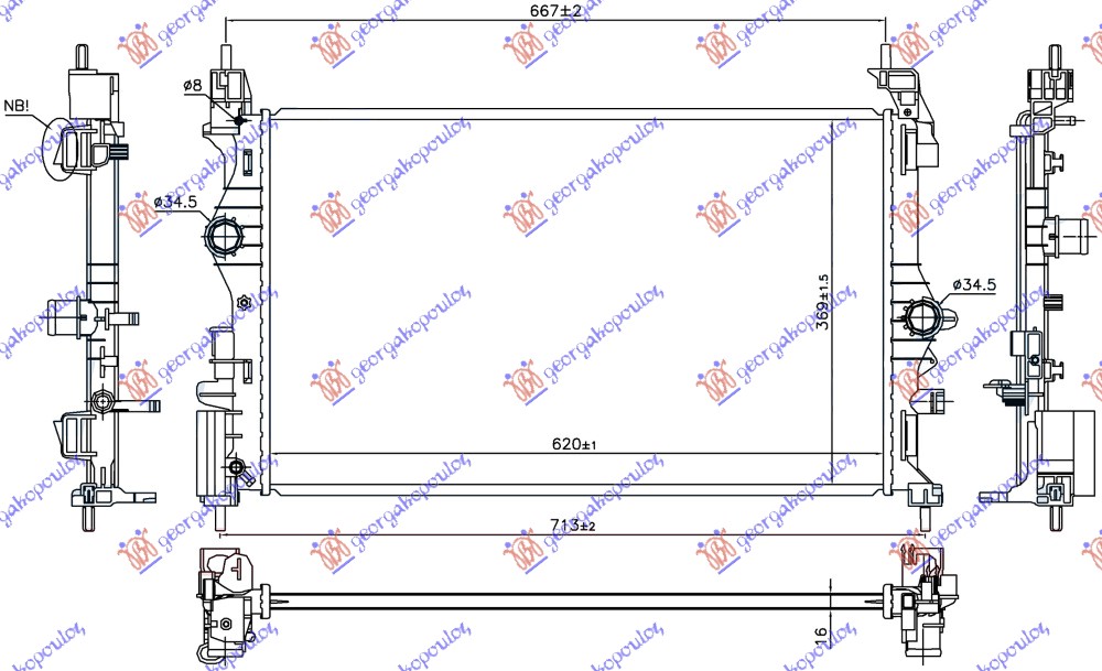 HLADNJAK MOTORA 1.0 TURBO BENZIN (MAN) (B10XFT 85KW) (620x369x16) (NRF)