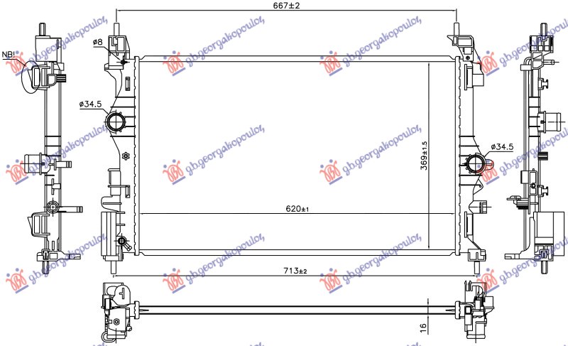 HLADNJAK MOTORA 1.0 TURBO BENZIN (MAN) (B10XFL 66KW) (620x370x16) (NRF)