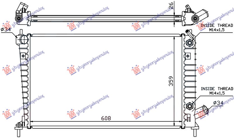 HLADNJAK MOTORA 2.0/2.3 BENZIN (AUTO) (608x359) (NRF)