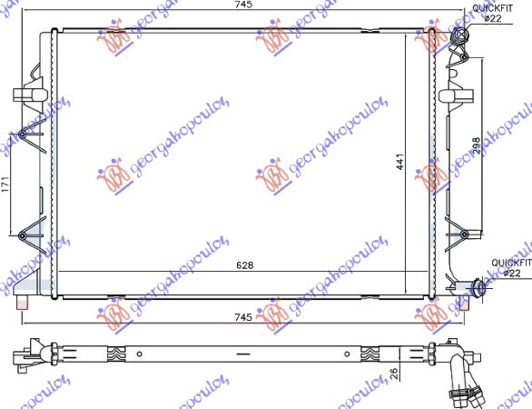 HLADNJAK MOTORA DODATNI 2.0 TDi DIZEL (630x440x26) (KOYO)