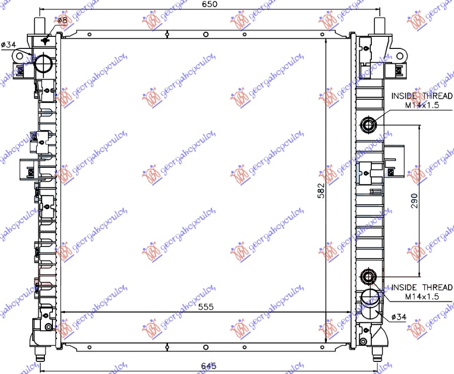 HLADNJAK MOTORA 2.3i BENZIN / 200 Xdi DIZEL (AUTO) (555x580x26) (VALEO)