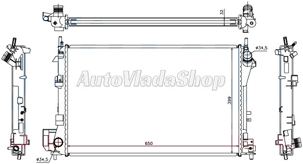 HLADNJAK MOTORA 2.0/2.2/3.2 BENZIN - 2.0/2.2 DTi DIZEL (MAN) (650x415x34) (MEHAN
