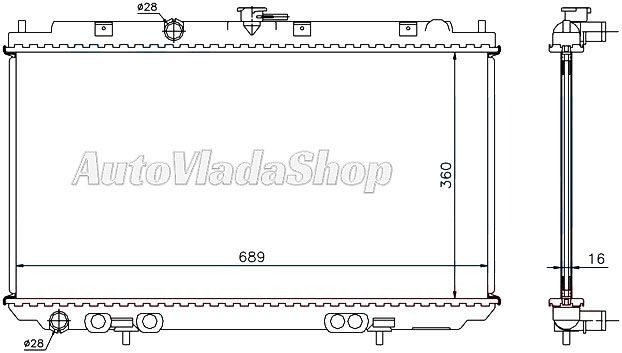 HLADNJAK MOTORA 1.5/1.6/1.8 (+/-AC) (360x690) (ENGLESKA) (GORNJI OTVORI NOSACA V